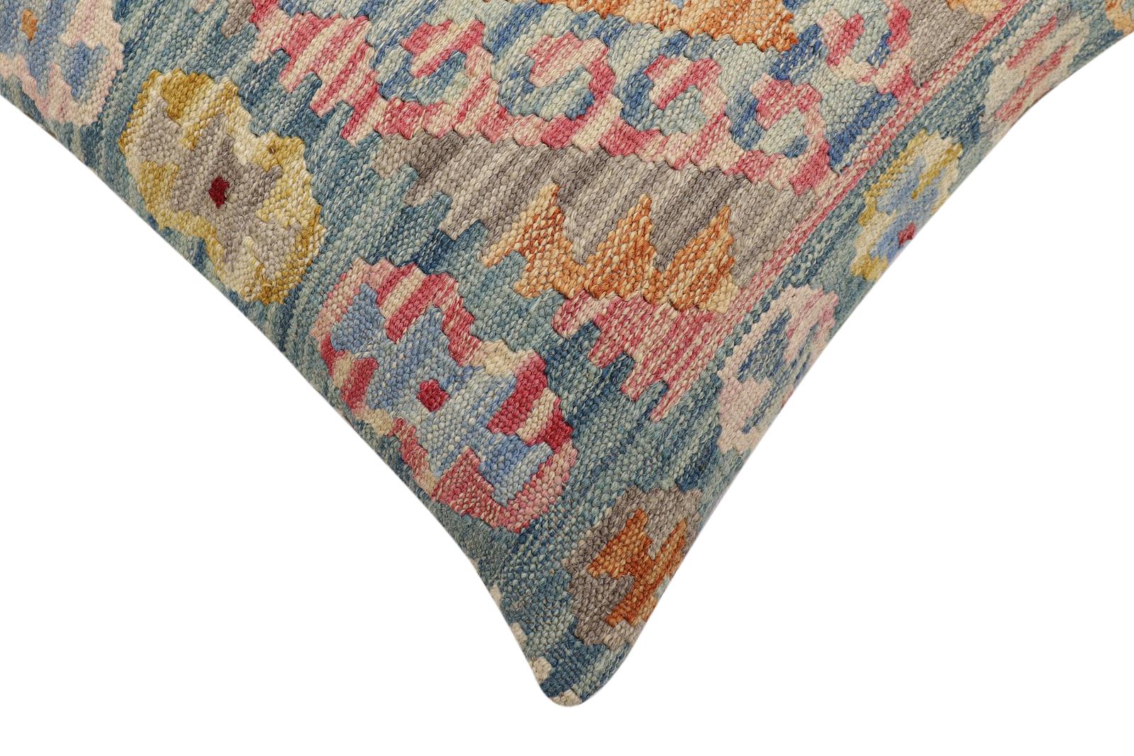 handmade Traditional Pillow Blue Red Hand-Woven SQUARE 100% WOOL Hand woven turkish pillow2' x 2'