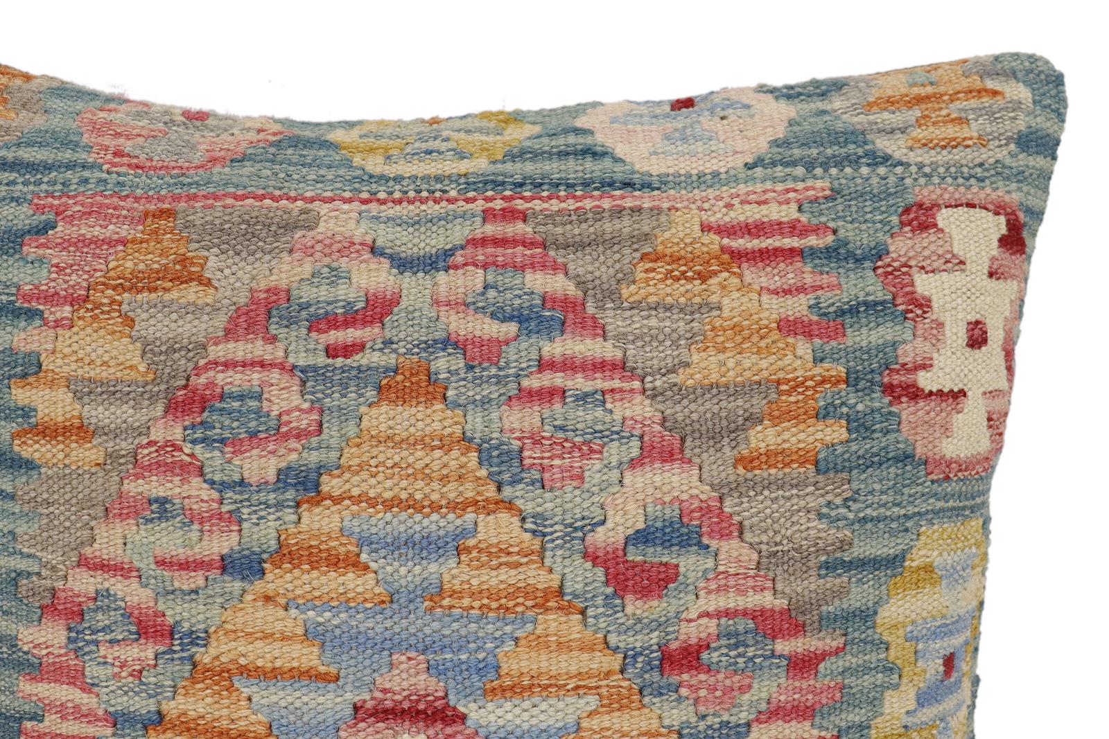 handmade Traditional Pillow Blue Red Hand-Woven SQUARE 100% WOOL Hand woven turkish pillow2' x 2'