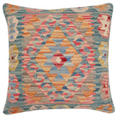 handmade Traditional Pillow Blue Red Hand-Woven SQUARE 100% WOOL Hand woven turkish pillow2 x 2
