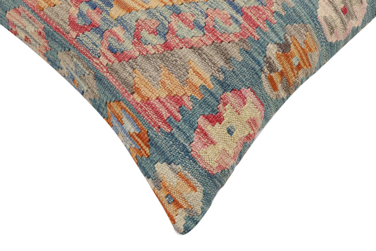 handmade Traditional Pillow Blue Red Hand-Woven SQUARE 100% WOOL Hand woven turkish pillow2' x 2'