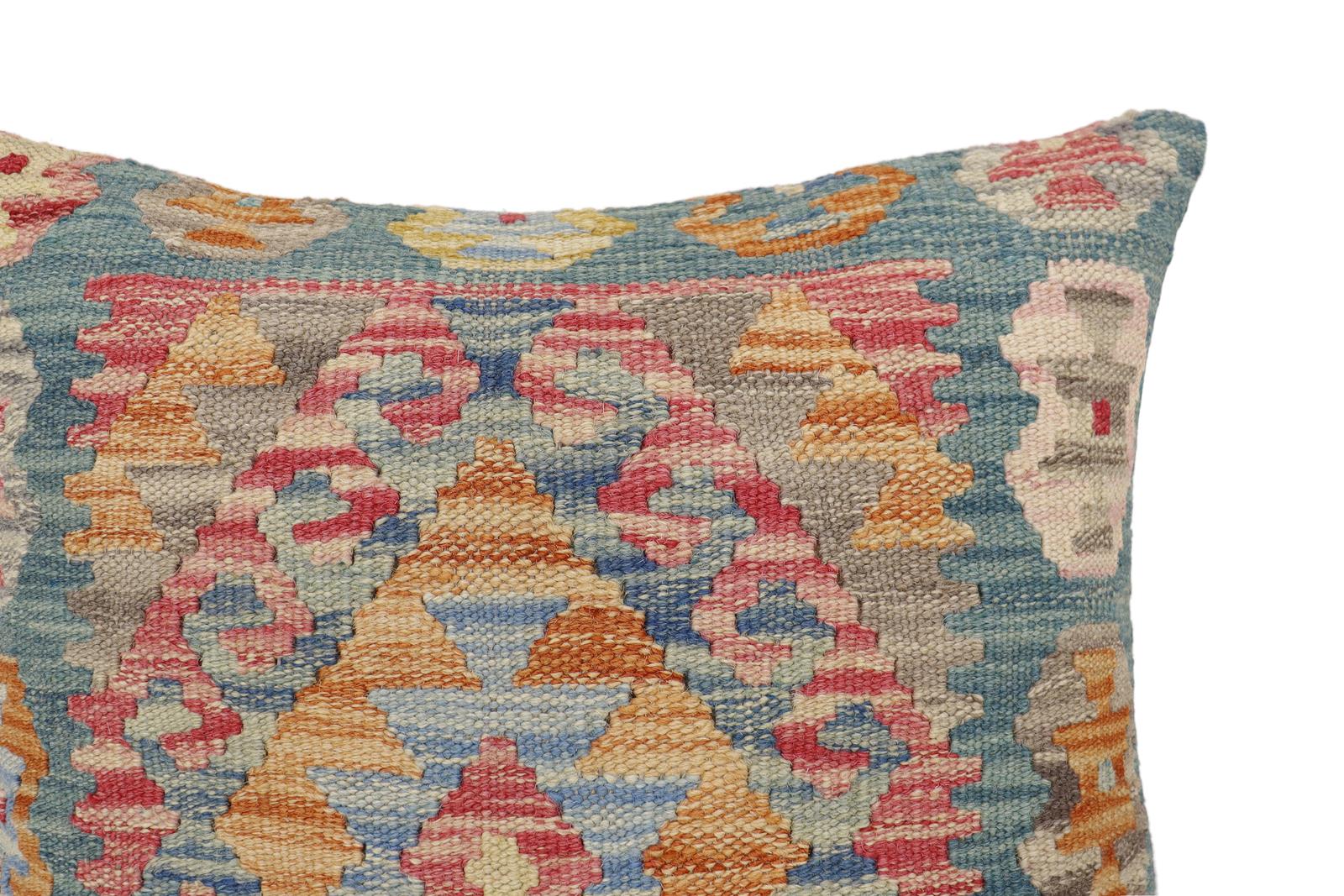handmade Traditional Pillow Blue Red Hand-Woven SQUARE 100% WOOL Hand woven turkish pillow2' x 2'
