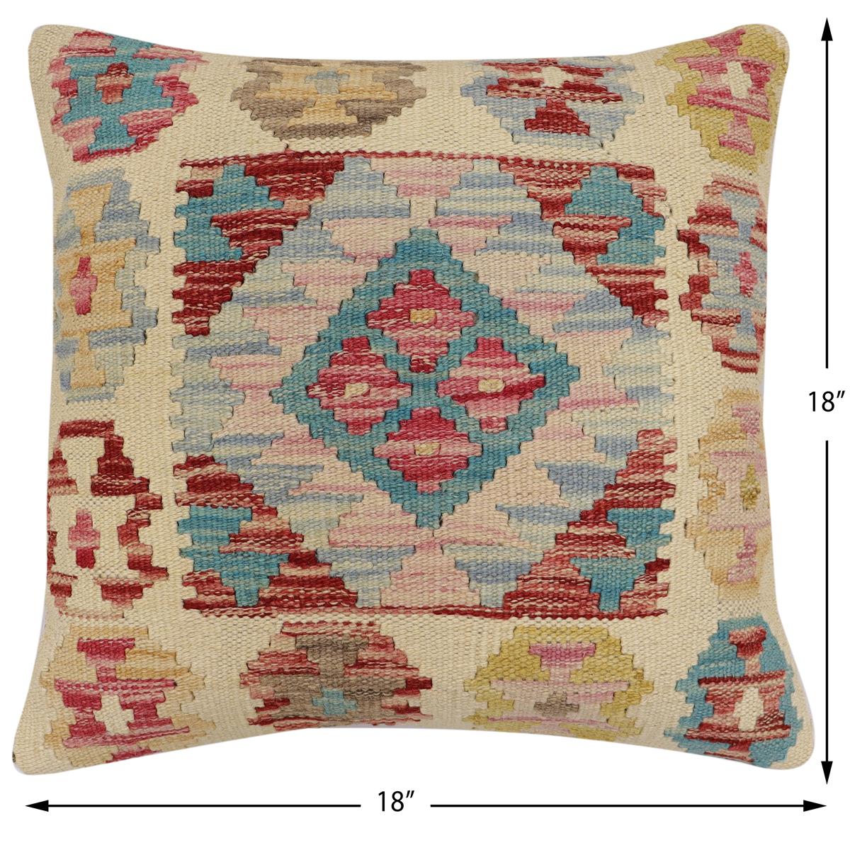 handmade Traditional Pillow Beige Red Hand-Woven SQUARE 100% WOOL Hand woven turkish pillow2' x 2'