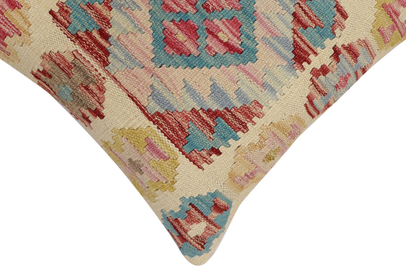 handmade Traditional Pillow Beige Red Hand-Woven SQUARE 100% WOOL Hand woven turkish pillow2' x 2'