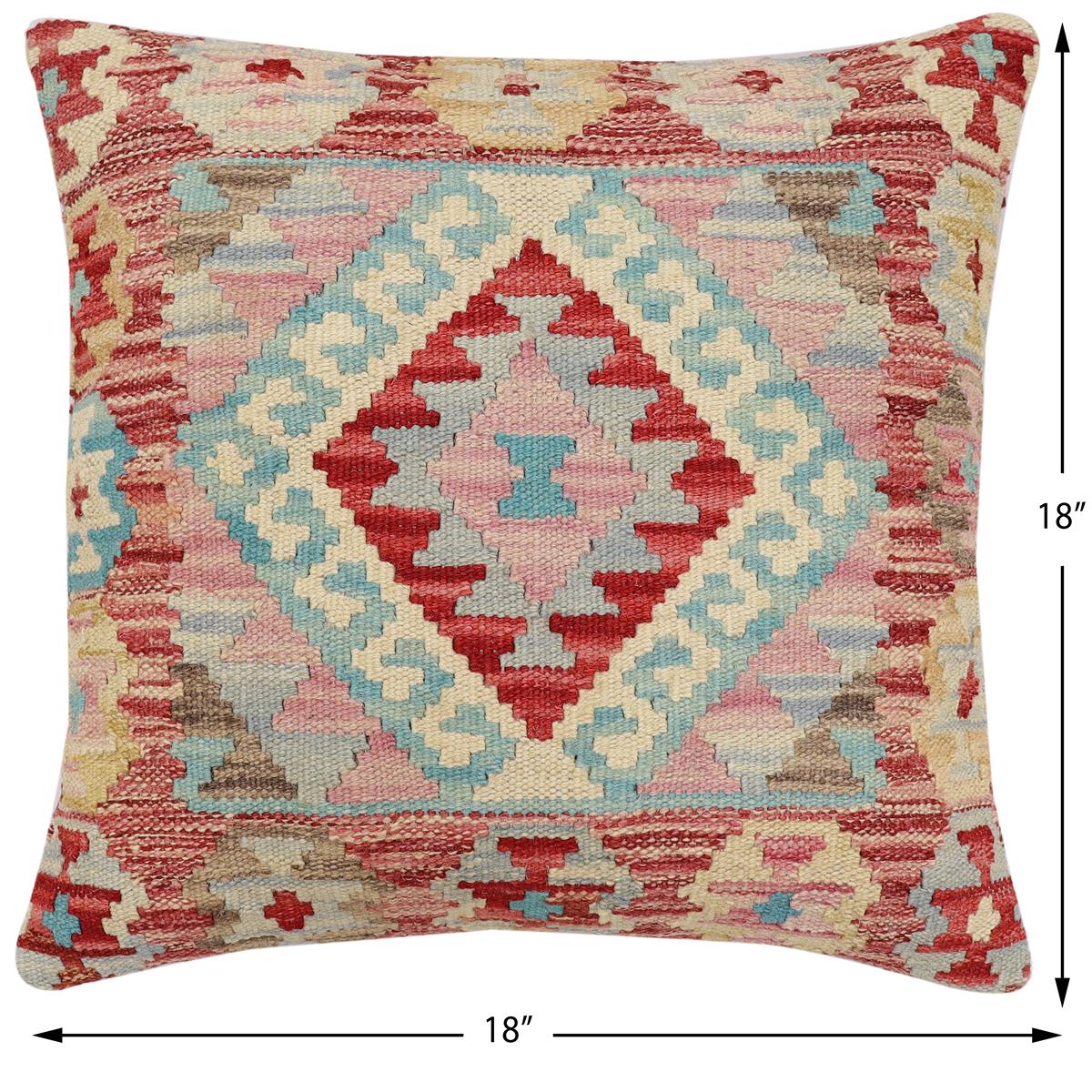 handmade Traditional Pillow Red Blue Hand-Woven SQUARE 100% WOOL Hand woven turkish pillow2' x 2'