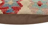 handmade Traditional Pillow Beige Red Hand-Woven SQUARE 100% WOOL  Hand woven turkish pillow  2 x 2