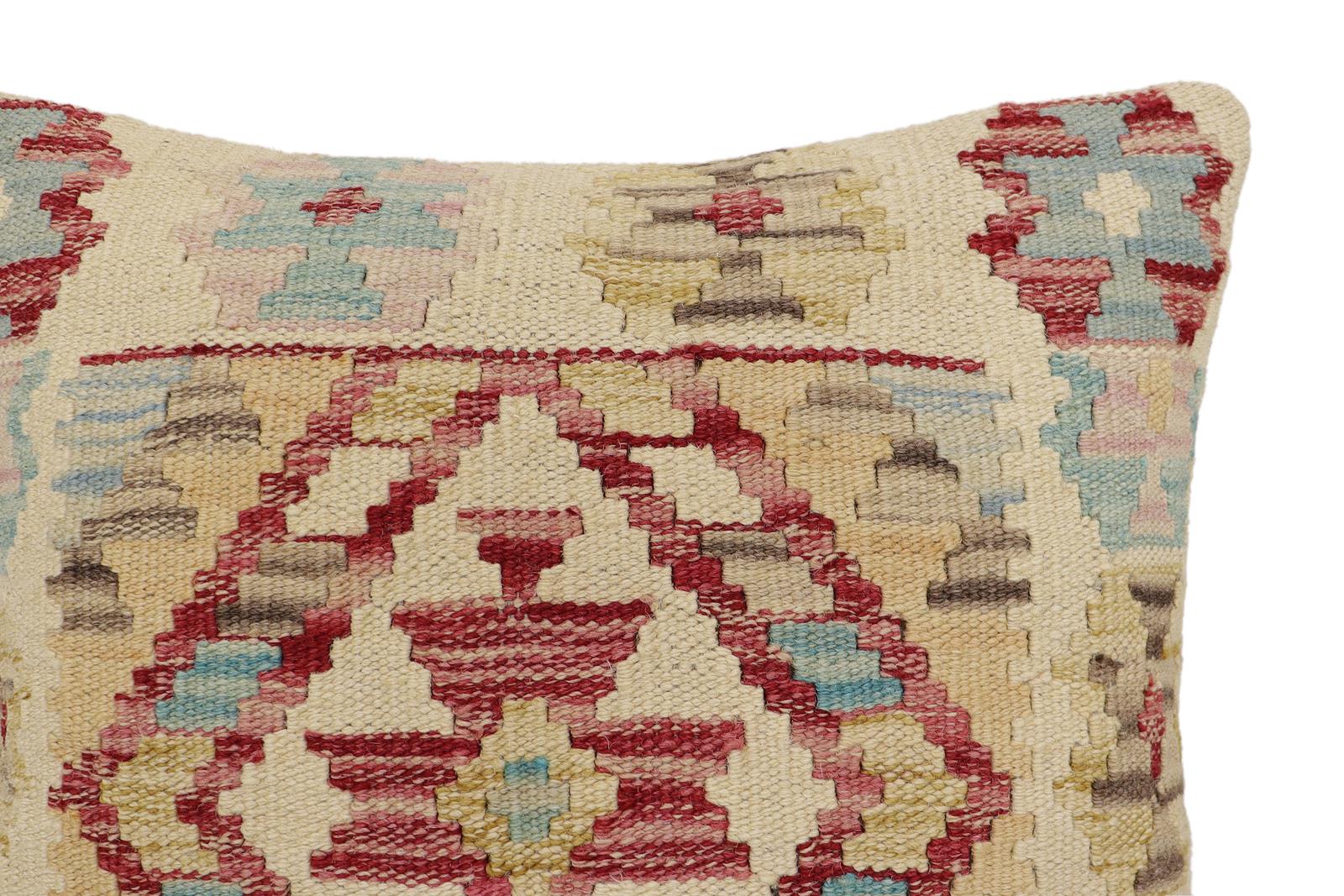handmade Traditional Pillow Beige Red Hand-Woven SQUARE 100% WOOL Hand woven turkish pillow2' x 2'