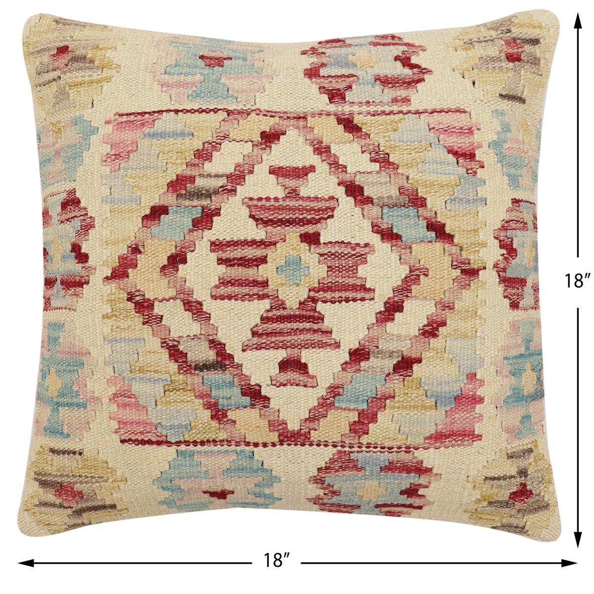 handmade Traditional Pillow Beige Red Hand-Woven SQUARE 100% WOOL Hand woven turkish pillow2' x 2'