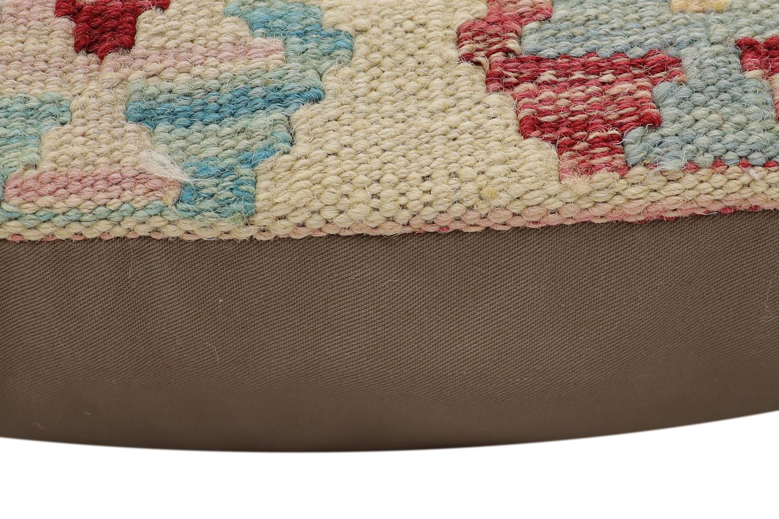 handmade Traditional Pillow Beige Red Hand-Woven SQUARE 100% WOOL Hand woven turkish pillow2' x 2'