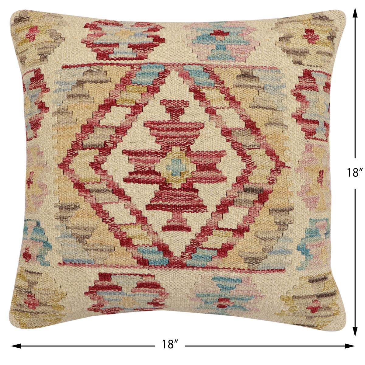 handmade Traditional Pillow Beige Red Hand-Woven SQUARE 100% WOOL Hand woven turkish pillow2' x 2'