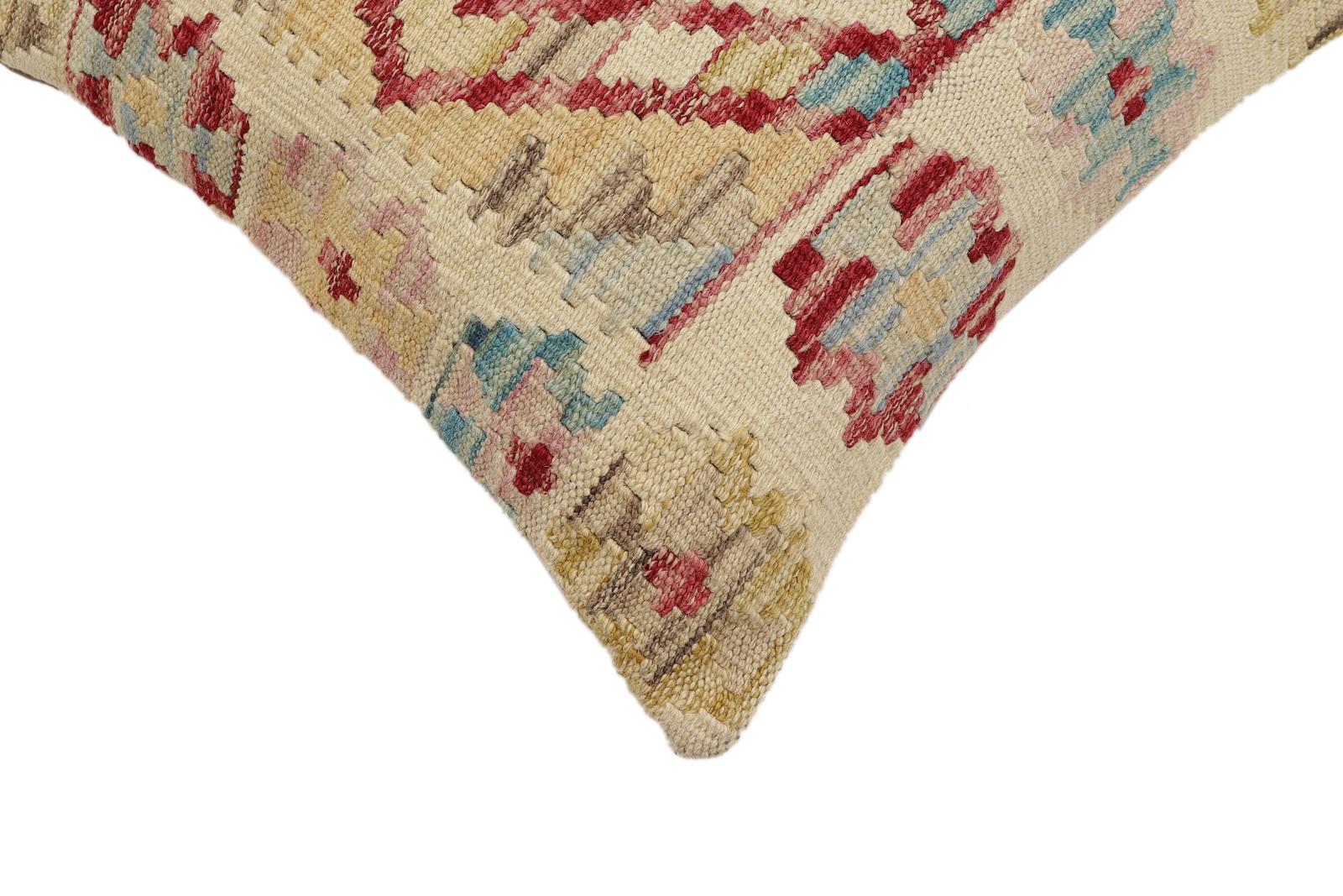 handmade Traditional Pillow Beige Red Hand-Woven SQUARE 100% WOOL Hand woven turkish pillow2' x 2'
