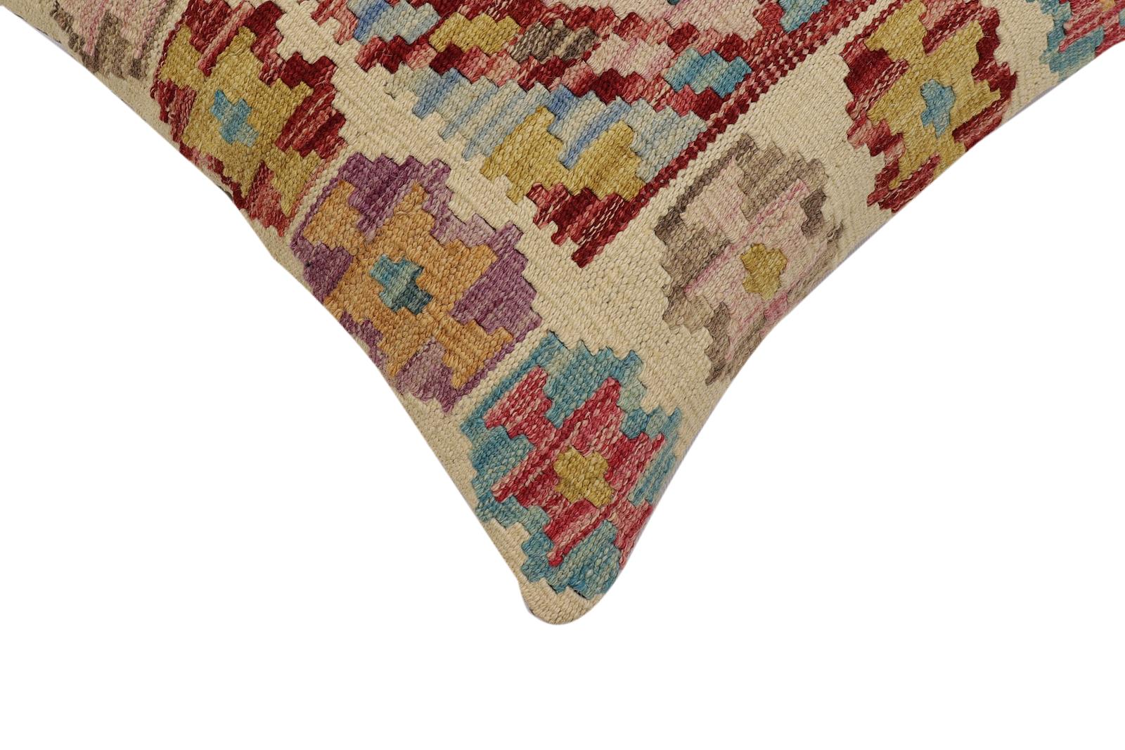 handmade Traditional Pillow Beige Red Hand-Woven SQUARE 100% WOOL Hand woven turkish pillow2' x 2'