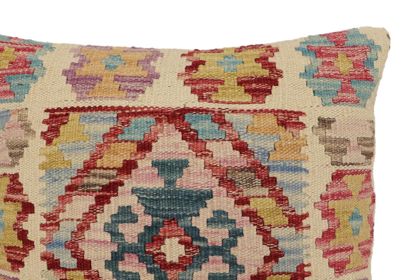 handmade Traditional Pillow Beige Red Hand-Woven SQUARE 100% WOOL Hand woven turkish pillow2' x 2'