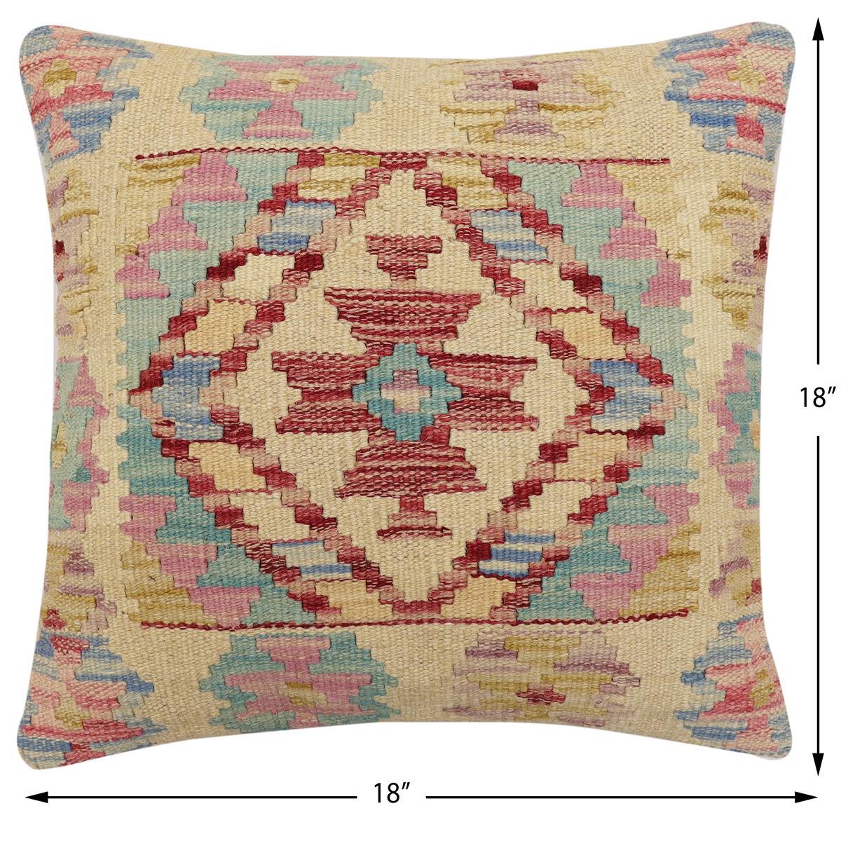 handmade Traditional Pillow Beige Red Hand-Woven SQUARE 100% WOOL Hand woven turkish pillow2' x 2'