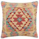handmade Traditional Pillow Beige Red Hand-Woven SQUARE 100% WOOL Hand woven turkish pillow2 x 2