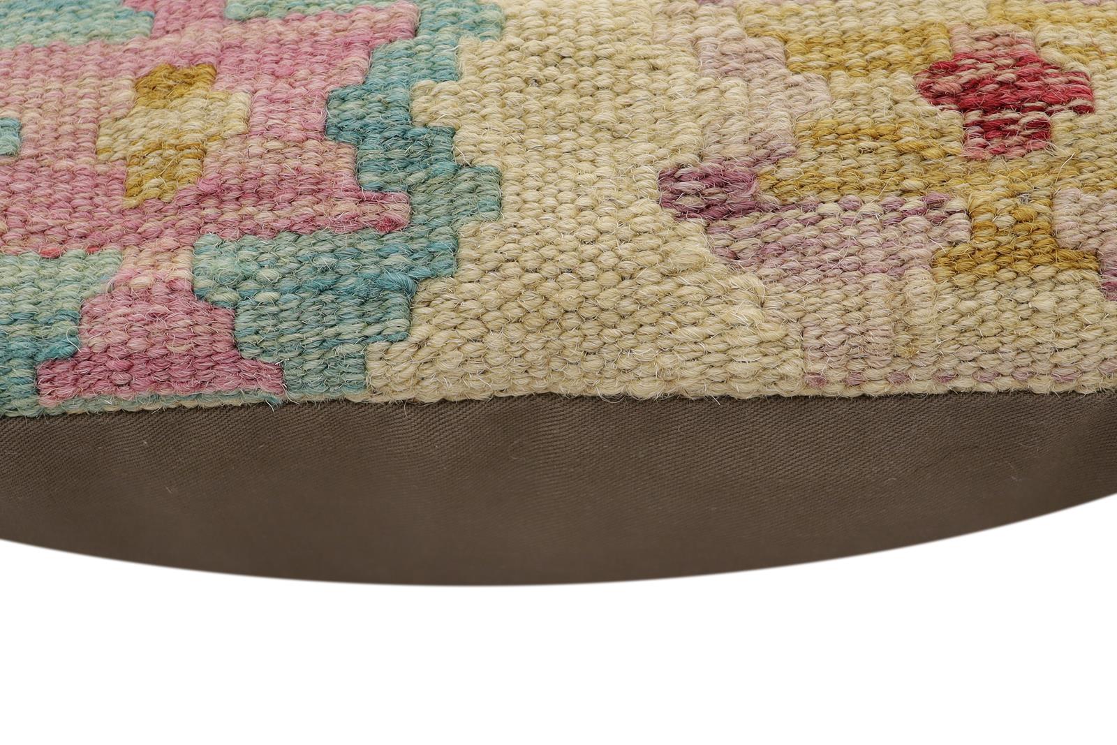handmade Traditional Pillow Beige Red Hand-Woven SQUARE 100% WOOL Hand woven turkish pillow2' x 2'