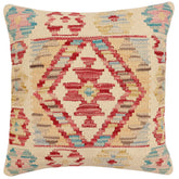 handmade Traditional Pillow Beige Red Hand-Woven SQUARE 100% WOOL Hand woven turkish pillow2 x 2