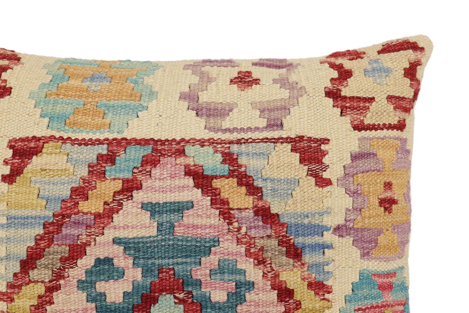 handmade Traditional Pillow Beige Red Hand-Woven SQUARE 100% WOOL Hand woven turkish pillow2' x 2'