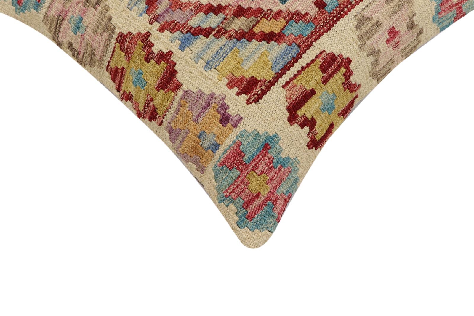 handmade Traditional Pillow Beige Red Hand-Woven SQUARE 100% WOOL Hand woven turkish pillow2' x 2'