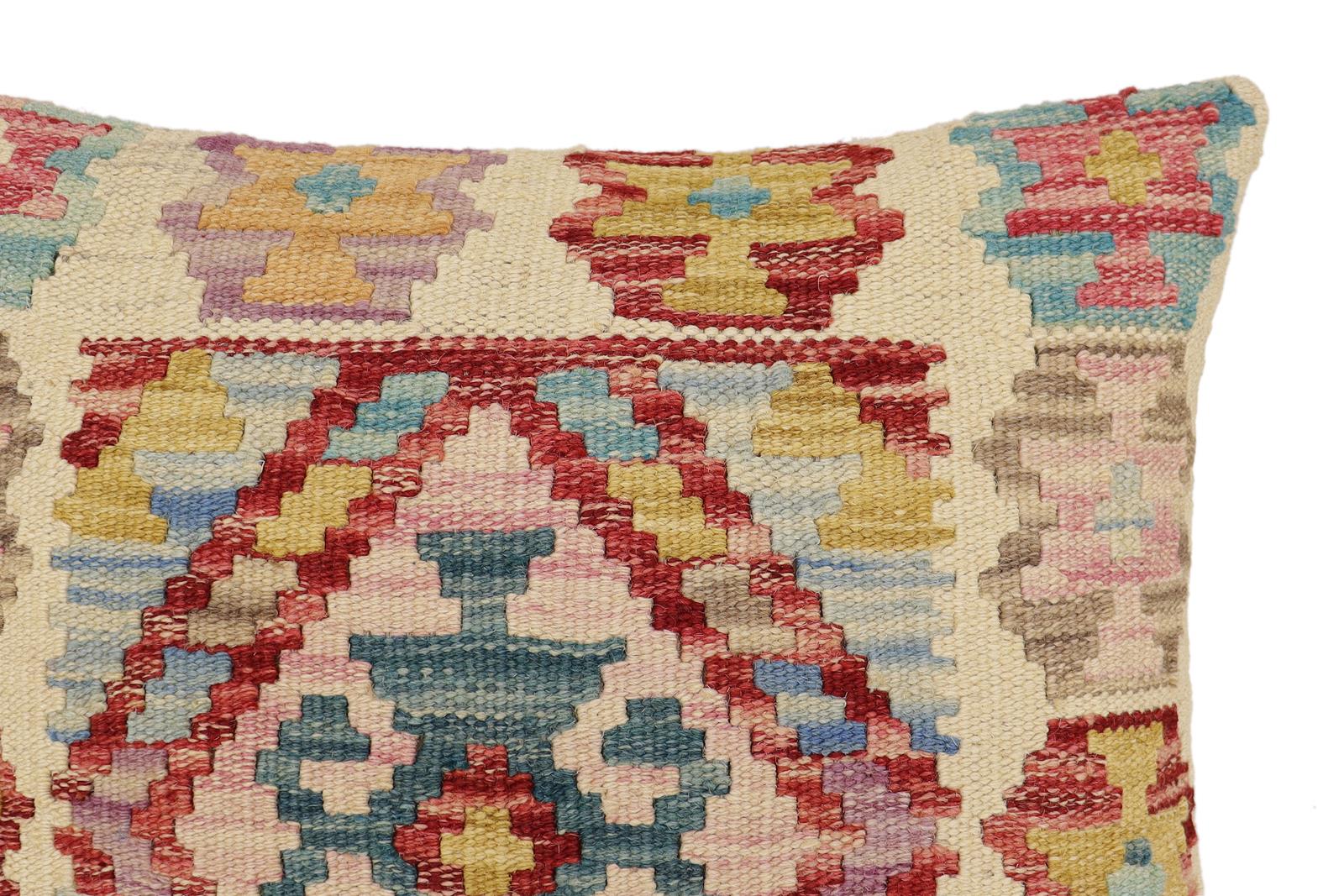 handmade Traditional Pillow Beige Red Hand-Woven SQUARE 100% WOOL Hand woven turkish pillow2' x 2'