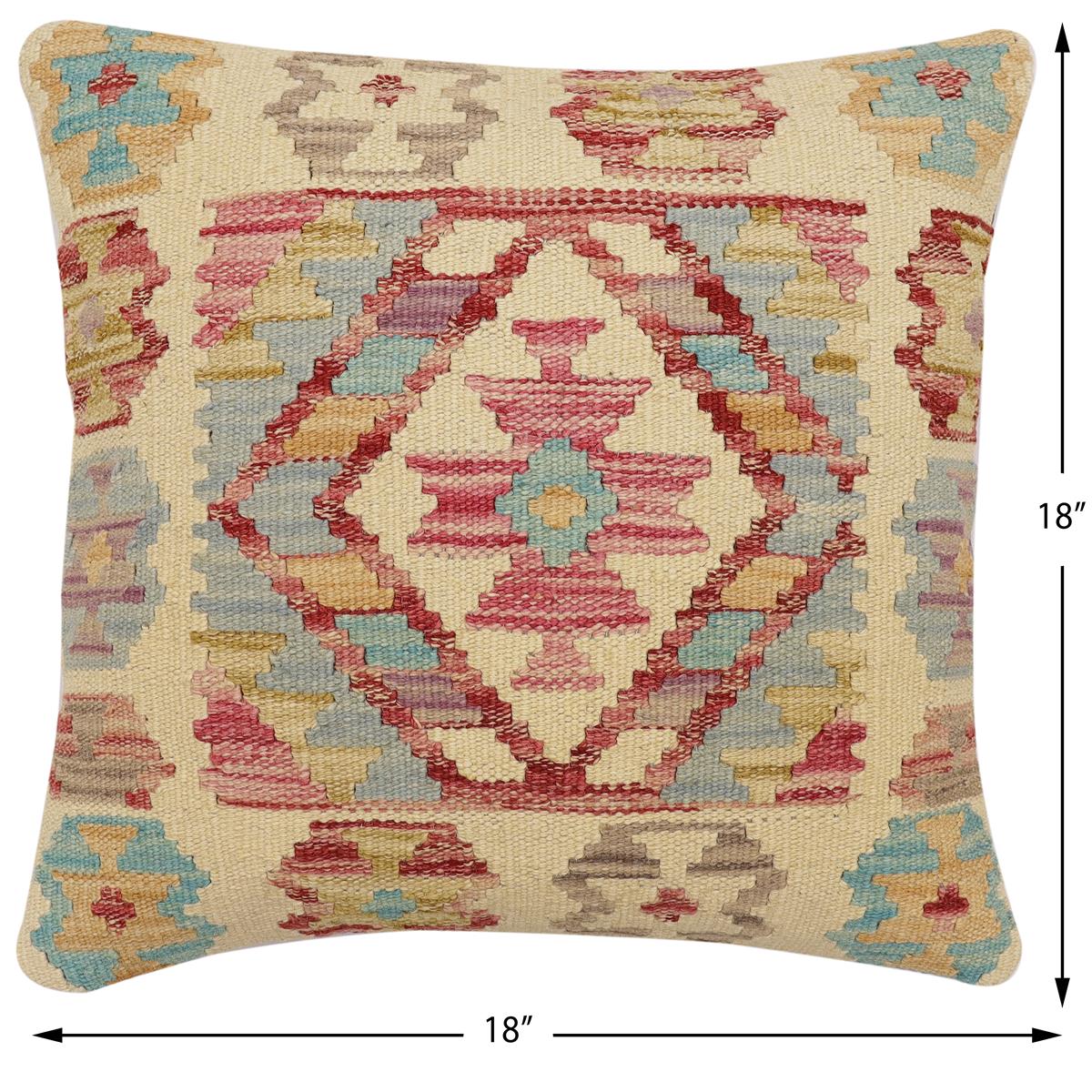 handmade Traditional Pillow Beige Red Hand-Woven SQUARE 100% WOOL Hand woven turkish pillow2' x 2'