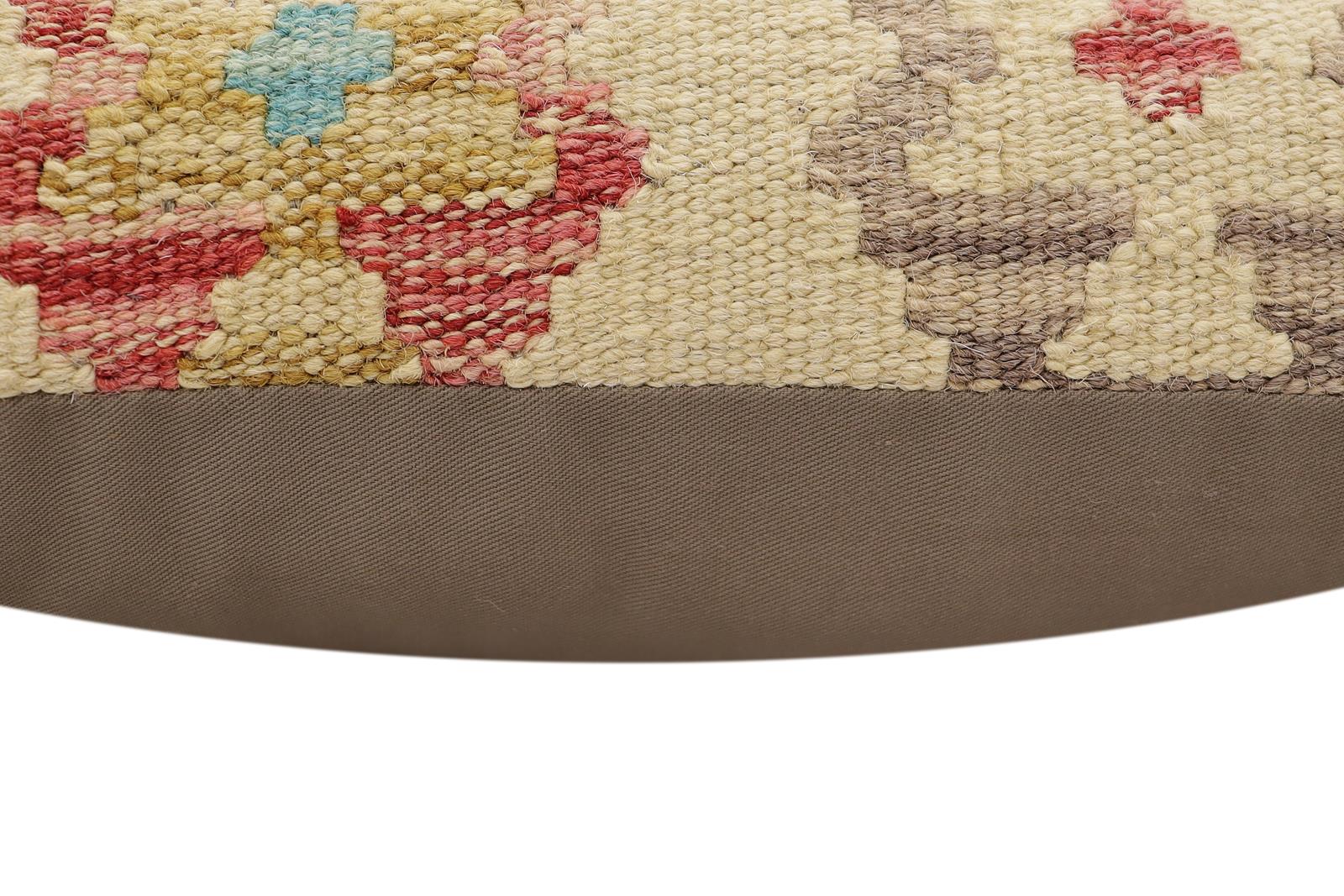 handmade Traditional Pillow Beige Red Hand-Woven SQUARE 100% WOOL Hand woven turkish pillow2' x 2'