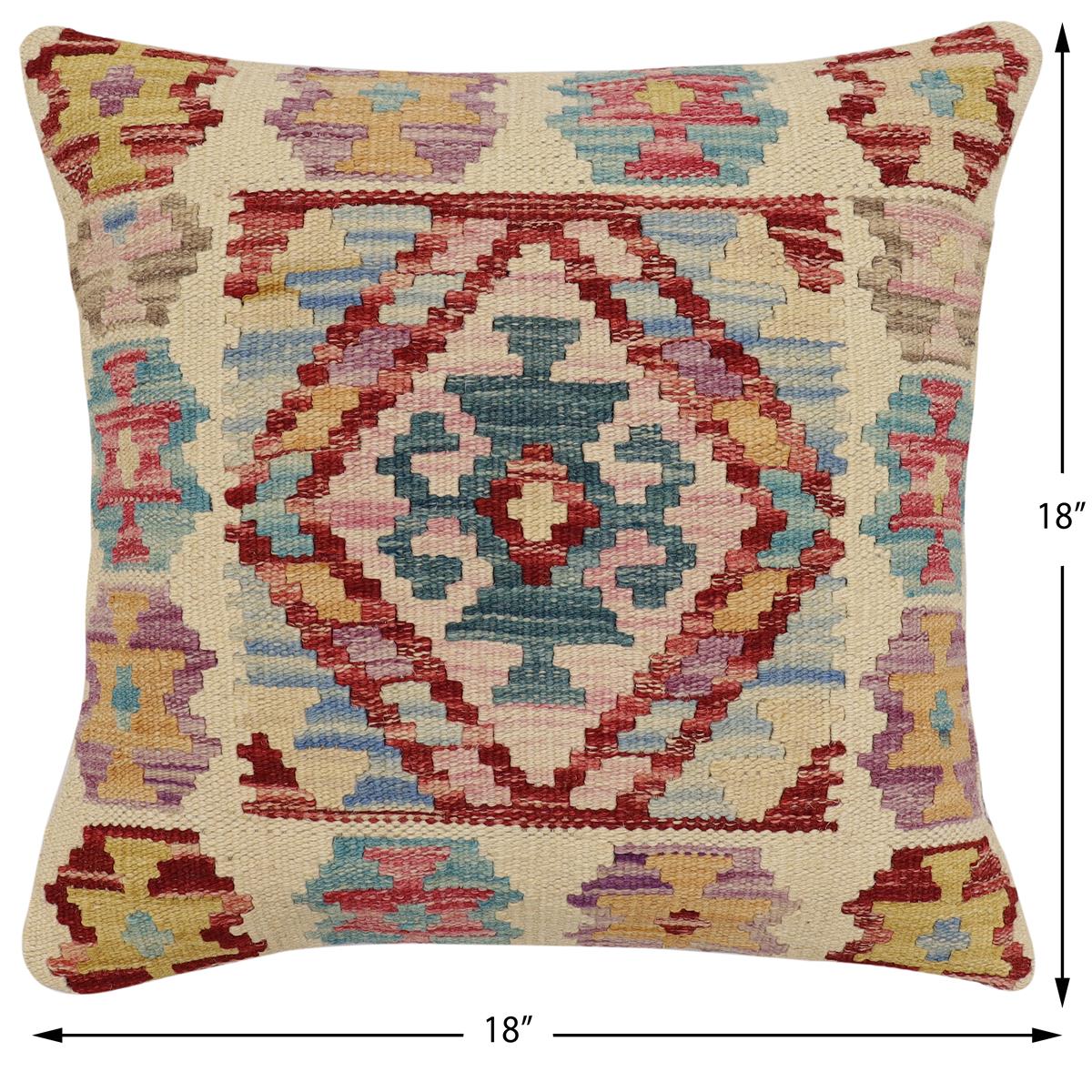 handmade Traditional Pillow Beige Red Hand-Woven SQUARE 100% WOOL Hand woven turkish pillow2' x 2'