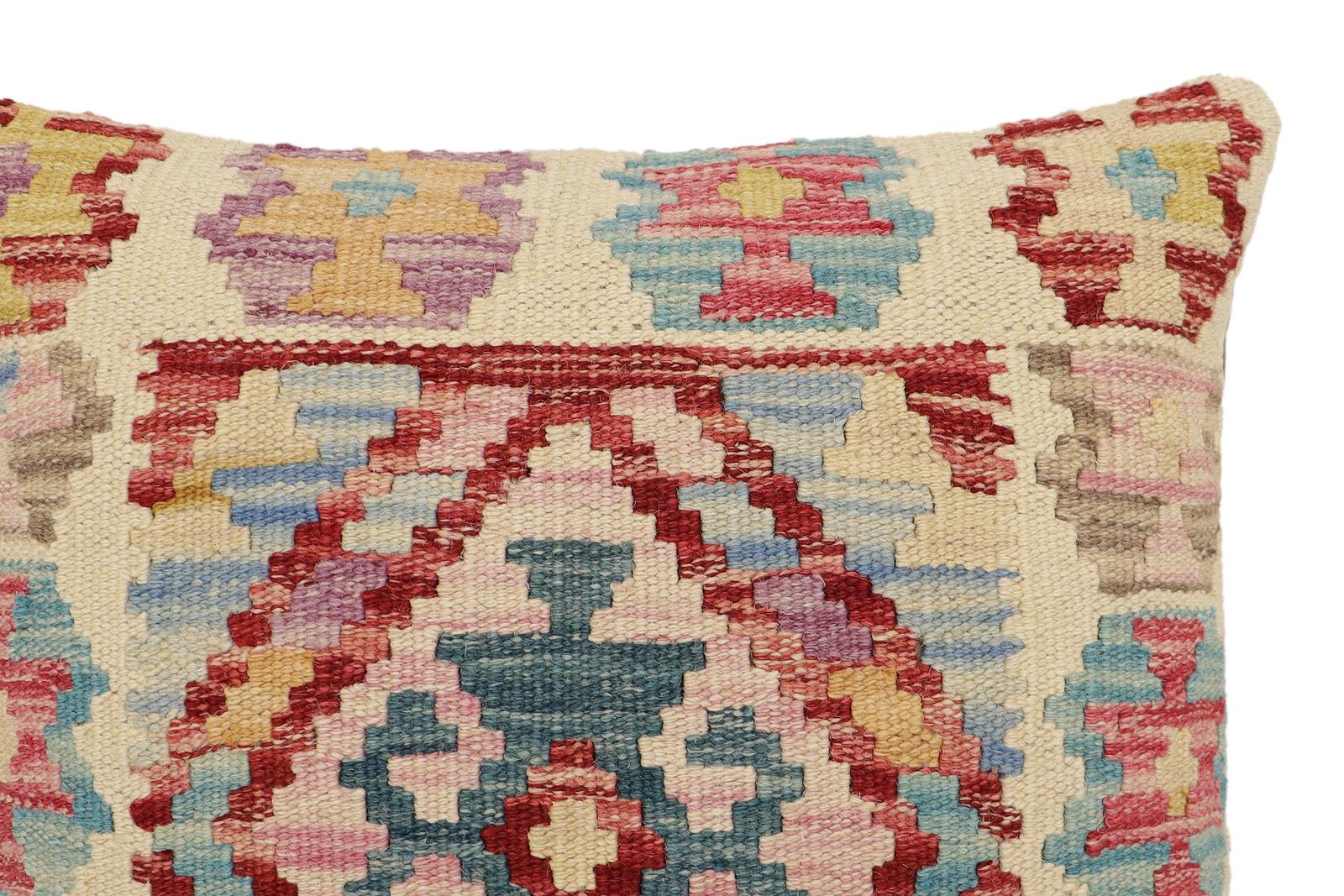 handmade Traditional Pillow Beige Red Hand-Woven SQUARE 100% WOOL Hand woven turkish pillow2' x 2'