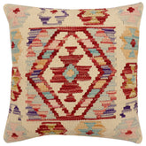 handmade Traditional Pillow Beige Red Hand-Woven SQUARE 100% WOOL Hand woven turkish pillow2 x 2