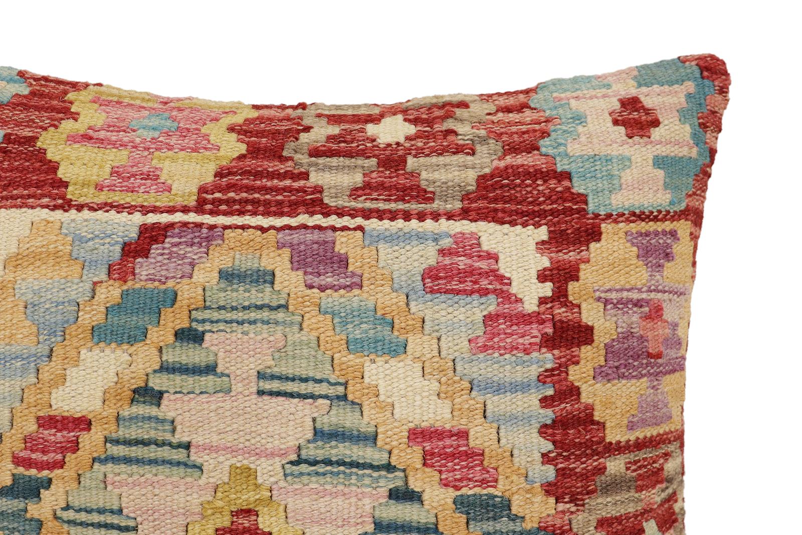 handmade Traditional Pillow Red Blue Hand-Woven SQUARE 100% WOOL Hand woven turkish pillow2' x 2'