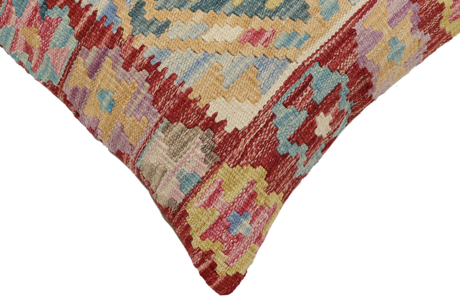 handmade Traditional Pillow Red Blue Hand-Woven SQUARE 100% WOOL Hand woven turkish pillow2' x 2'