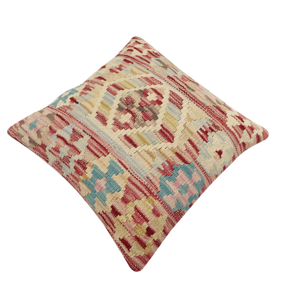 handmade Traditional Pillow Red Blue Hand-Woven SQUARE 100% WOOL Hand woven turkish pillow2' x 2'