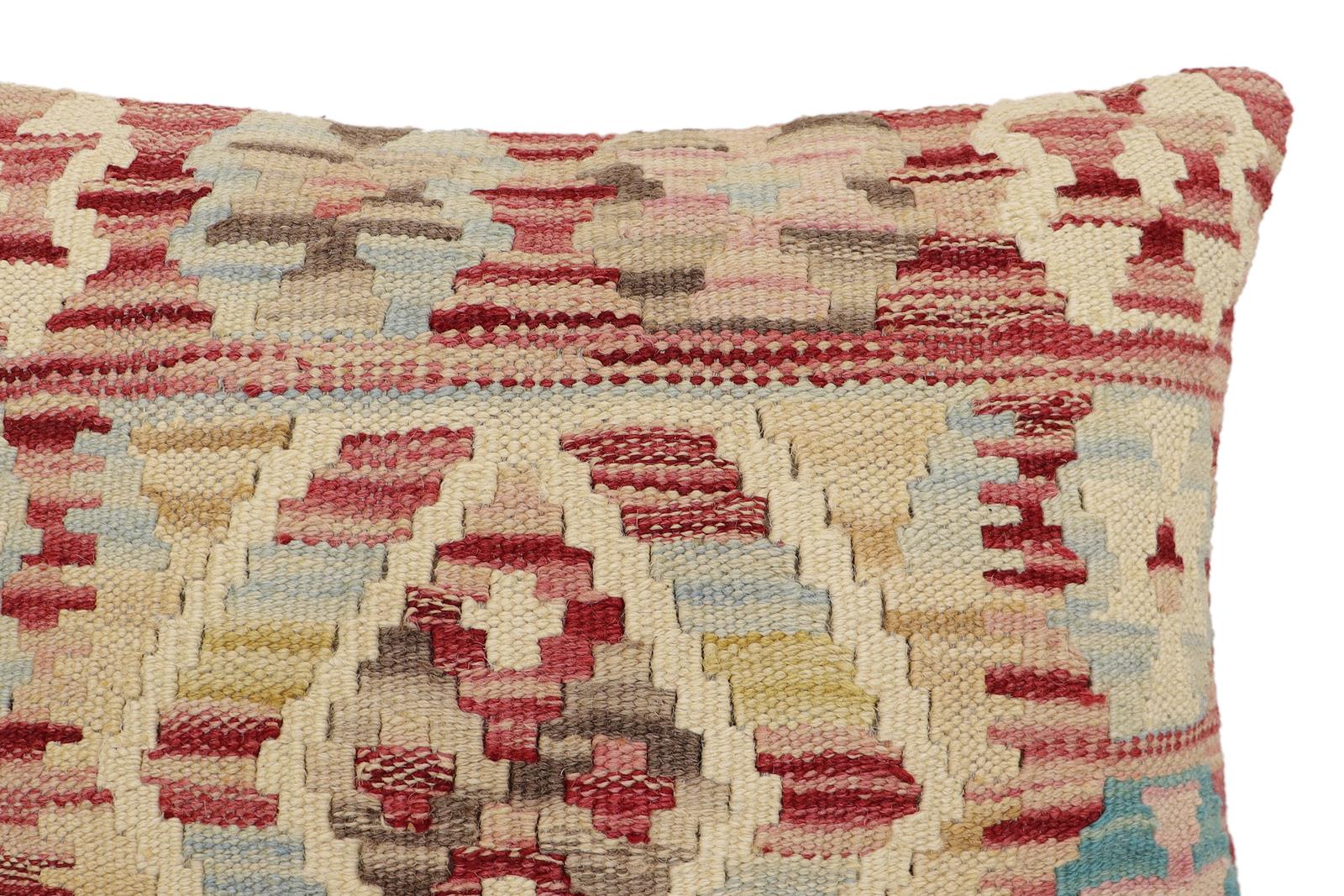 handmade Traditional Pillow Red Blue Hand-Woven SQUARE 100% WOOL Hand woven turkish pillow2' x 2'