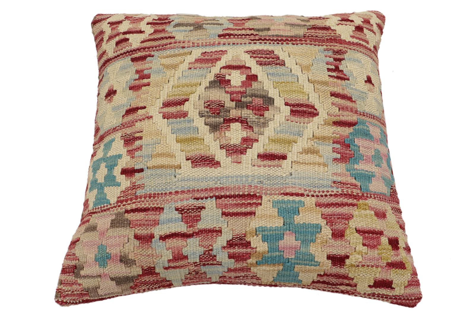 handmade Traditional Pillow Red Blue Hand-Woven SQUARE 100% WOOL Hand woven turkish pillow2' x 2'