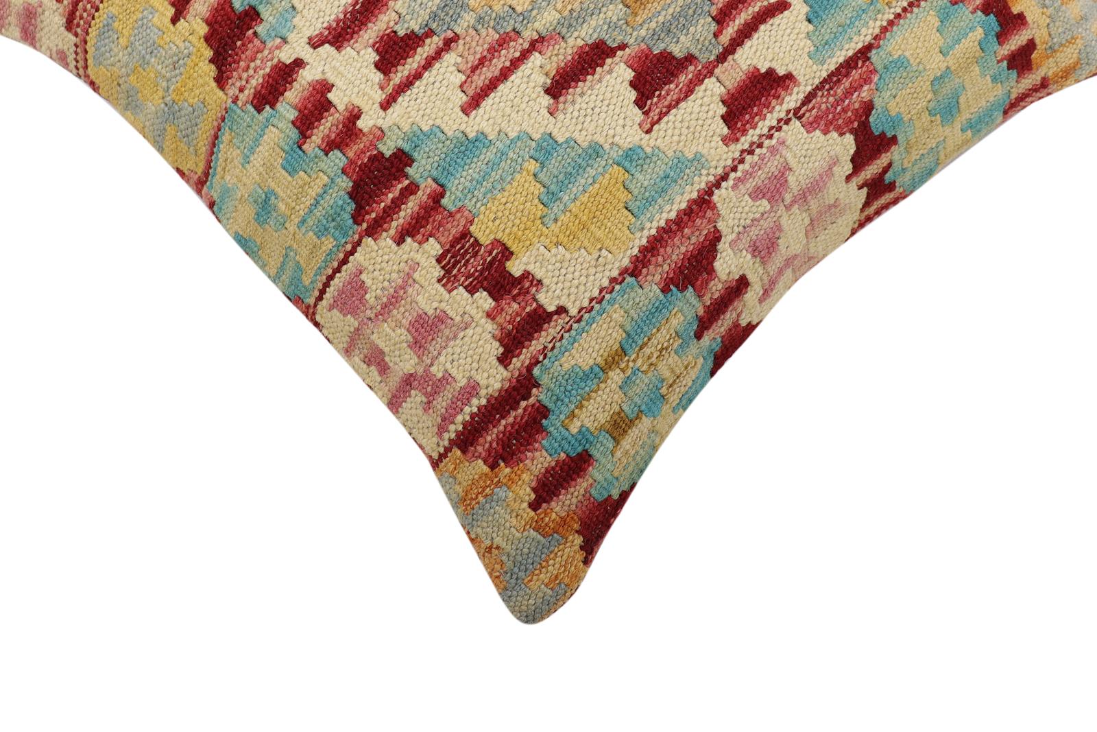 handmade Traditional Pillow Red Blue Hand-Woven SQUARE 100% WOOL Hand woven turkish pillow2' x 2'