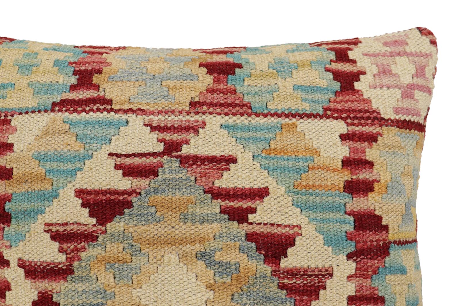 handmade Traditional Pillow Red Blue Hand-Woven SQUARE 100% WOOL Hand woven turkish pillow2' x 2'