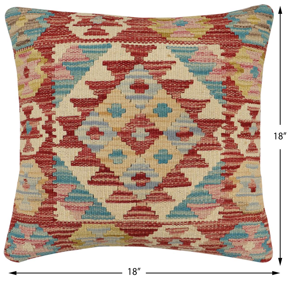 handmade Traditional Pillow Red Blue Hand-Woven SQUARE 100% WOOL Hand woven turkish pillow2' x 2'