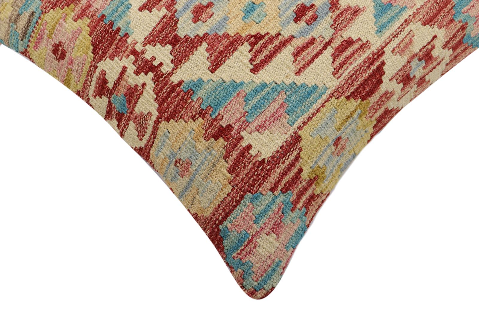 handmade Traditional Pillow Red Blue Hand-Woven SQUARE 100% WOOL Hand woven turkish pillow2' x 2'