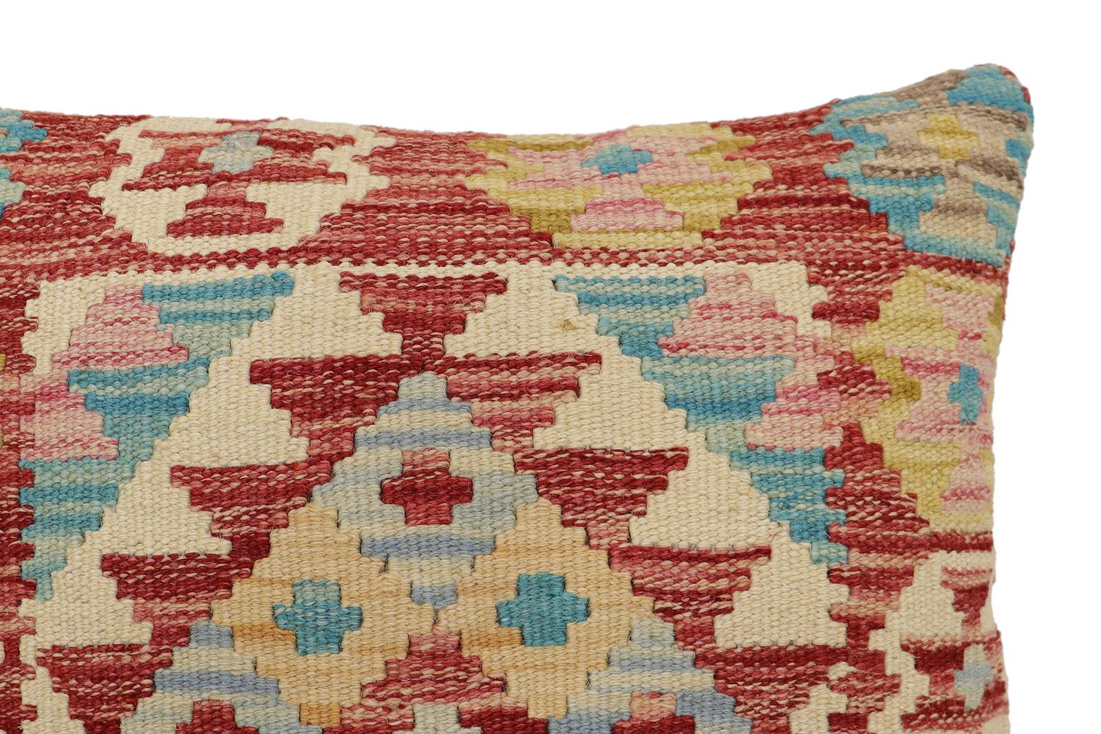 handmade Traditional Pillow Red Blue Hand-Woven SQUARE 100% WOOL Hand woven turkish pillow2' x 2'