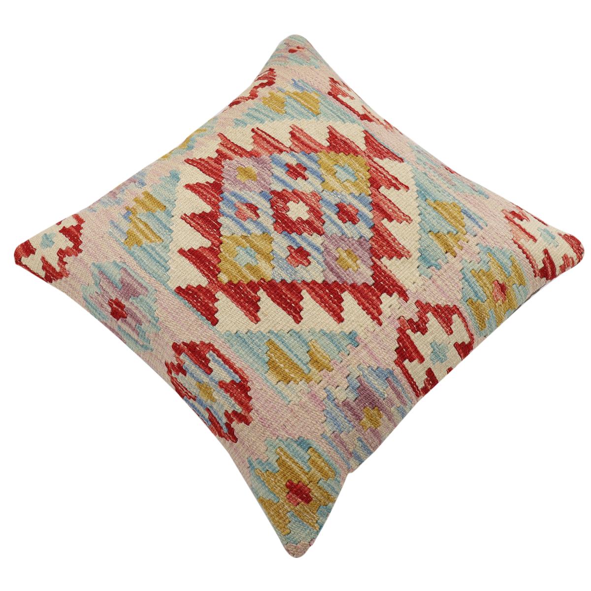handmade Traditional Pillow Red Blue Hand-Woven SQUARE 100% WOOL Hand woven turkish pillow2' x 2'