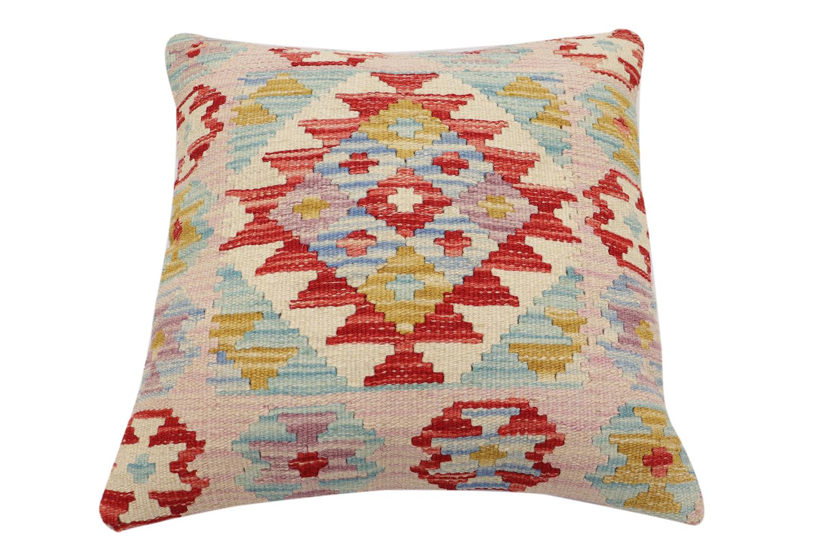 handmade Traditional Pillow Red Blue Hand-Woven SQUARE 100% WOOL Hand woven turkish pillow2' x 2'