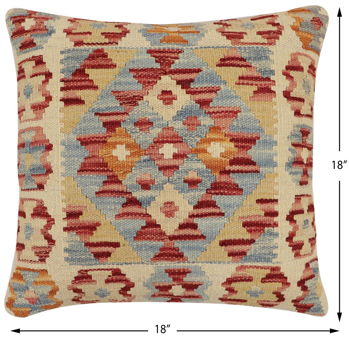 handmade Traditional Pillow Red Blue Hand-Woven SQUARE 100% WOOL Hand woven turkish pillow2' x 2'