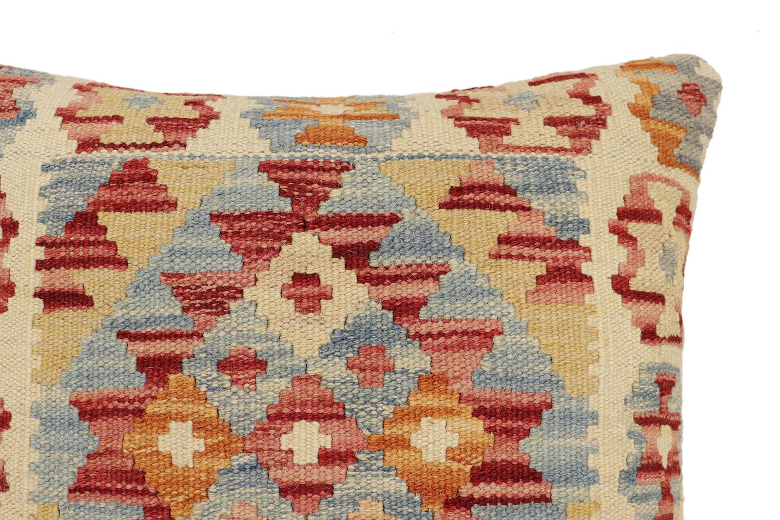 handmade Traditional Pillow Red Blue Hand-Woven SQUARE 100% WOOL Hand woven turkish pillow2' x 2'