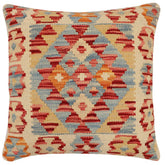 handmade Traditional Pillow Red Blue Hand-Woven SQUARE 100% WOOL Hand woven turkish pillow2 x 2