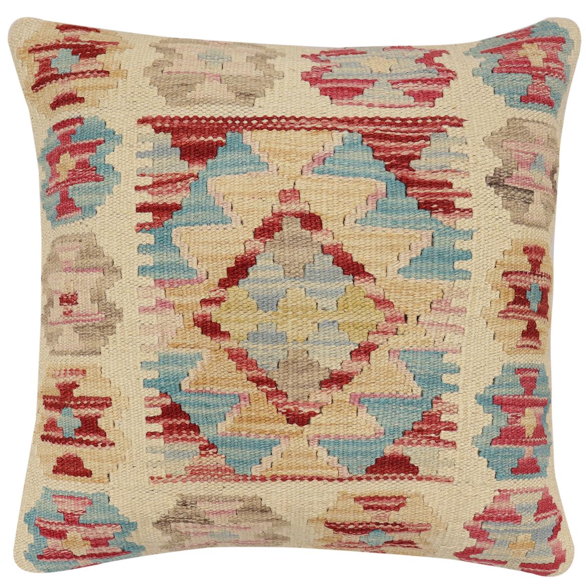 handmade Traditional Pillow Beige Red Hand-Woven SQUARE 100% WOOL Hand woven turkish pillow2' x 2'