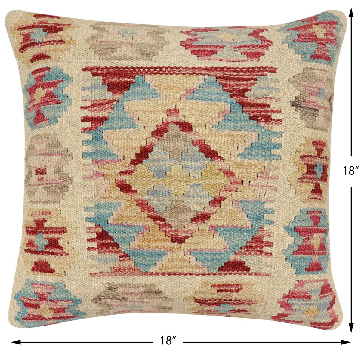 handmade Traditional Pillow Beige Red Hand-Woven SQUARE 100% WOOL Hand woven turkish pillow2' x 2'