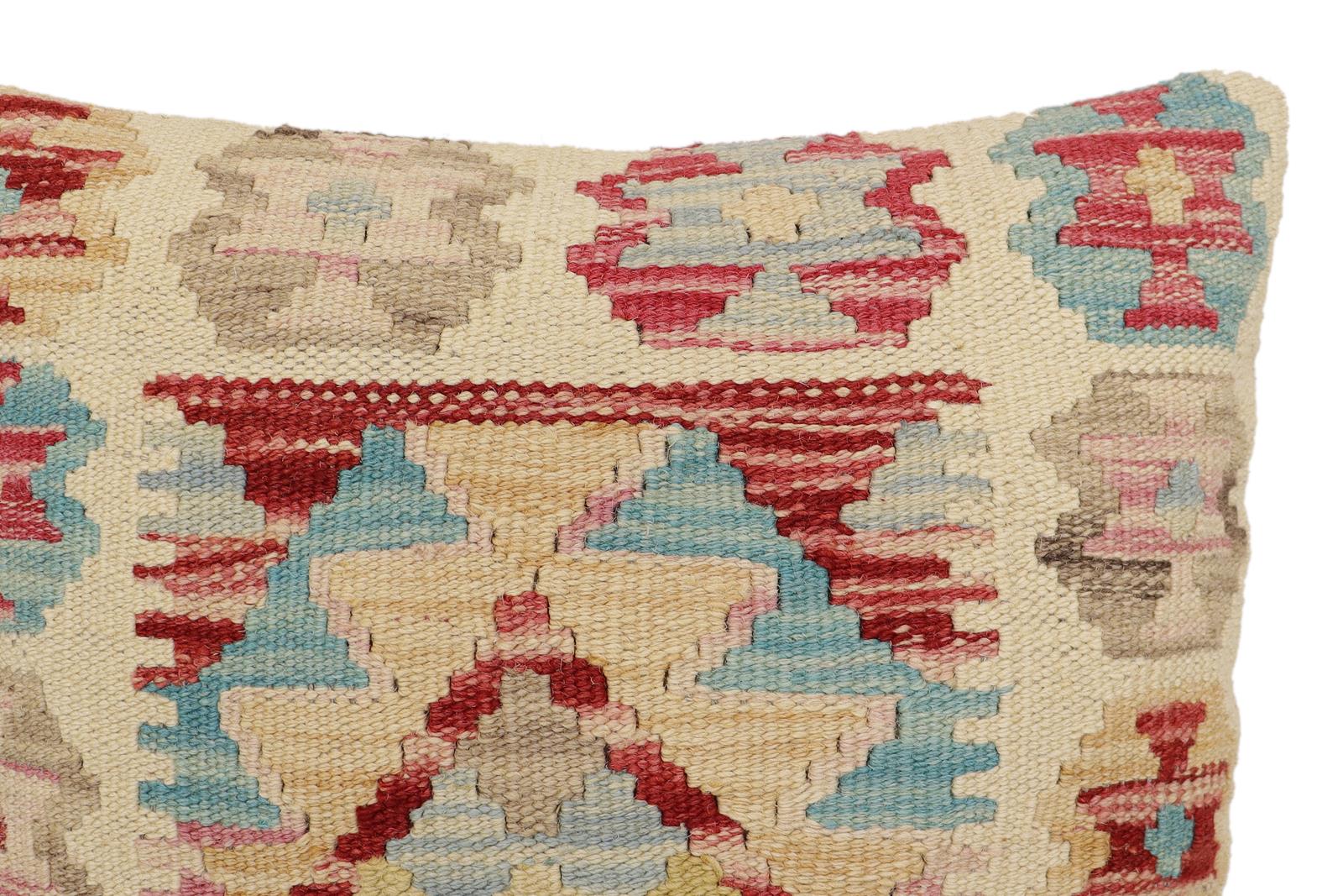 handmade Traditional Pillow Beige Red Hand-Woven SQUARE 100% WOOL Hand woven turkish pillow2' x 2'