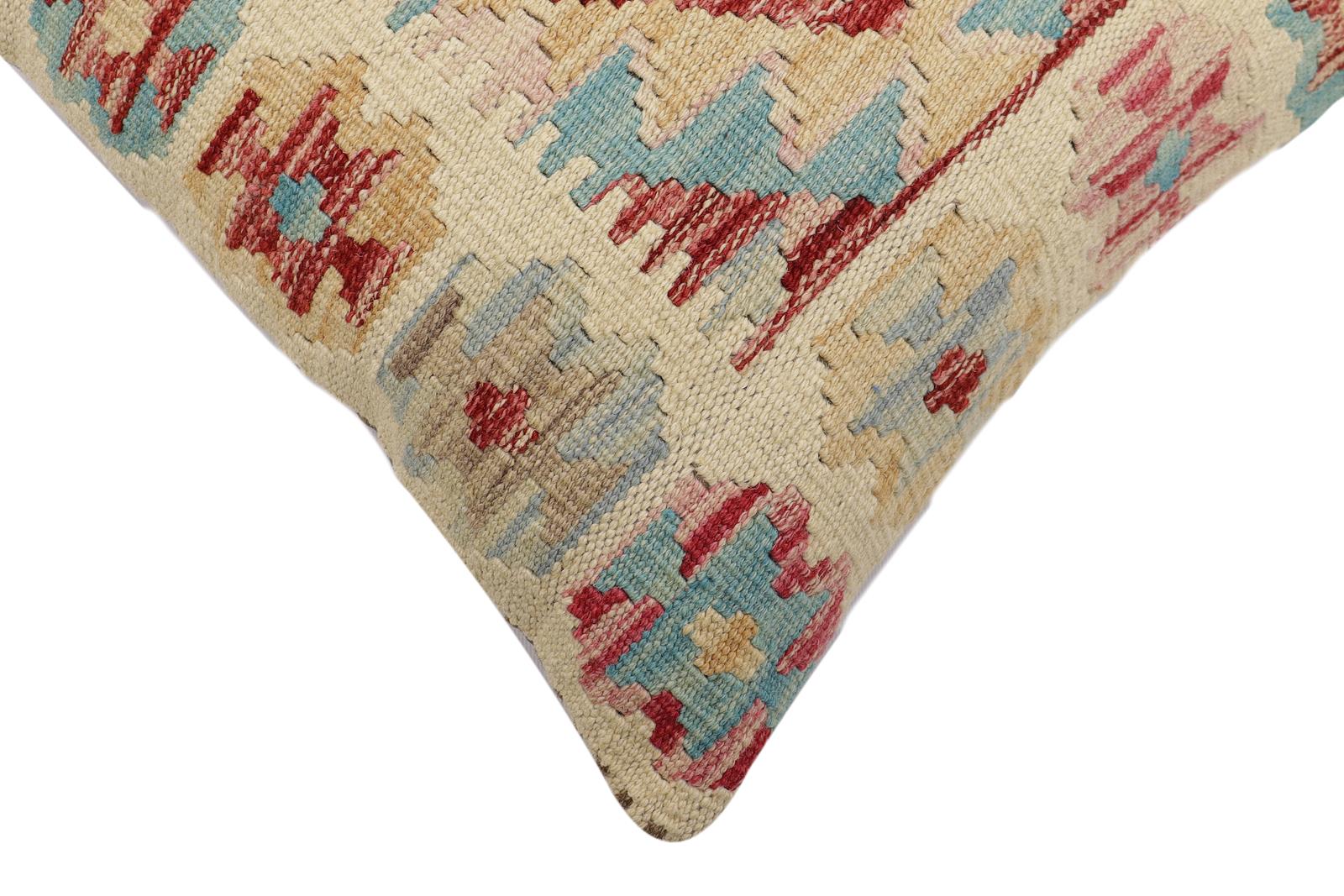 handmade Traditional Pillow Beige Red Hand-Woven SQUARE 100% WOOL Hand woven turkish pillow2' x 2'