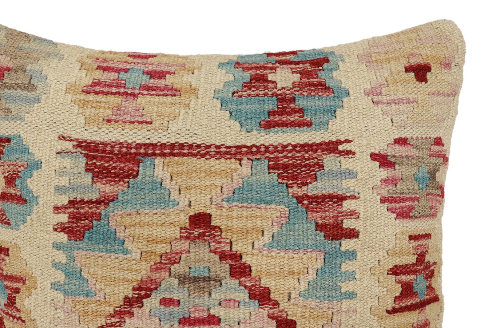 handmade Traditional Pillow Beige Red Hand-Woven SQUARE 100% WOOL Hand woven turkish pillow2' x 2'
