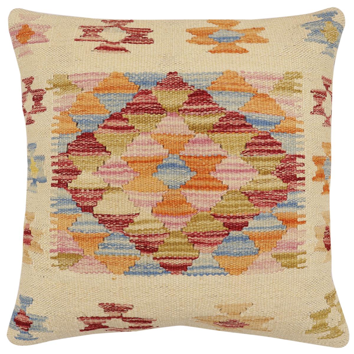 handmade Traditional Pillow Beige Rust Hand-Woven SQUARE 100% WOOL Hand woven turkish pillow2' x 2'