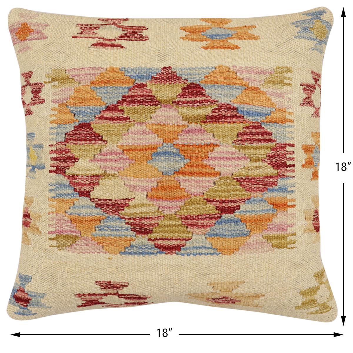 handmade Traditional Pillow Beige Rust Hand-Woven SQUARE 100% WOOL Hand woven turkish pillow2' x 2'